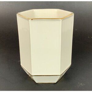 Kassatex St Honore Tumbler White Gold Octagonal Ceramic Bathroom Decor